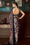 Priyanka Jain_Blue Velvet Lining Shantoon Print And Embroidery Pre-draped Saree With Blouse _Online_at_Aza_Fashions