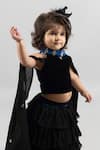 Shop_Darleen Kids Couture_Black Satin And Georgette Embroidery Mirror & Beads Kamal Lehenga Set_at_Aza_Fashions