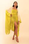 Buy_Vanshika Agarwal Label_Yellow Bamberg Silk, Lining Oversized Jacket And Strappy Ruched Dress Set _at_Aza_Fashions