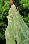 Shop_Meghstudio_Green Viscose Chiffon Hand Painted Daisy Saree With Unstitched Blouse Piece _at_Aza_Fashions