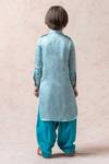 Shop_Thetaa_Sky Blue Cotton, Viscose, Silk Embroidery Pocket Print Pathani Kurta Set_at_Aza_Fashions