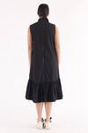 Shop_Studio Moda India_Black 100% Cotton Woven And Pleated Shirt Collar Dress _at_Aza_Fashions