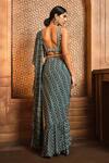 Shop_Aneesh Agarwaal_Blue Chiffon Print Ikat Scoop Neck Pre-draped Saree With Blouse _at_Aza_Fashions