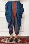 Shop_Arihant Rai Sinha_Blue Dupion Silk Swirl Pattern Cowl Pant _at_Aza_Fashions