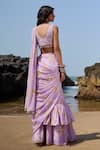Shop_LASHKARAA_Purple Georgette Printed And Pre-draped Flower Bloom Saree With Blouse_at_Aza_Fashions