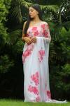 Shop_Meghstudio_White Blouse Piece  Modal Silk Hand Painted Pattern Saree With Unstitched _at_Aza_Fashions