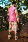 Shop_Lashkaraa_Multi Color Silk Floral Dandelion Motif Print Jacket Kurta Set_at_Aza_Fashions