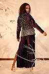 Shop_Babita Malkani_Wine Velvet Embroidery, Sequins Floral Blazer Pant Set _at_Aza_Fashions