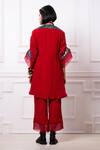 Shop_Megha Garg_Red Artificial Crepe Placement Embellishment Sequin V Neck Kurta With Pant _at_Aza_Fashions