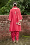 Shop_Vashisht Guru Dutt_Coral Raw Silk Embroidered V Neck Kurta Set _at_Aza_Fashions