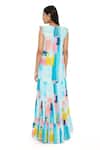 Shop_Payal Singhal_Blue Crepe Print Painterly Round Tiered Dress_at_Aza_Fashions