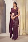 Shop_AFFROZ_Purple Georgette Jacquard Pattern Saree With Cape Blouse _at_Aza_Fashions