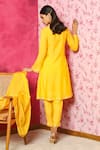 Shop_Dohr India_Yellow Silk, Organza, Chanderi Embroidery Round Farah A-line Kurta Pant Set _at_Aza_Fashions