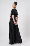 Shop_Aakaar_Black Moss Crepe Plain Crystal Draped Jumpsuit With Embellished Cluster Belt _at_Aza_Fashions