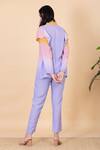 Shop Chambray & CO. Blue Silk Split V-neck Acai Ombre Shirt And Pant Set at Aza Fashions Shop_Chambray & CO._Blue Silk Split V-neck Acai Ombre Shirt And Pant Set _at_Aza_Fashions