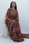 Shop_Nadima Saqib_Brown Organza Floral Mandala Print Saree_at_Aza_Fashions