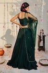 Shop_Redpine Designs_Green Viscose Georgette, Dupatta  Net Cutdana, Sequins, Layered Lehenga Set _at_Aza_Fashions