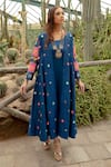 Shop_Kacha Tanka_Blue Dupion Art Silk And Cotton Satin Hand Flower & Geometric Jacket Dress Set _at_Aza_Fashions