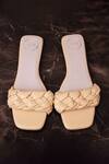 Shop_Myra_Yellow Plain Lemon Leather Twisted Braid Flats_at_Aza_Fashions