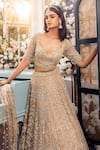 Shop_Kalighata_Gold Organza Sequins, Cut Work Metallic Embellished Bridal Lehenga Set _at_Aza_Fashions