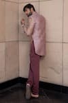 Shop_Soniya G_Pink Handloom Silk Paisley Pattern Bandhgala And Pant Set_at_Aza_Fashions