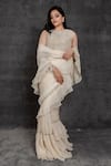 Shop_Sunita Bhandari_Ivory Viscose Organza Embroidery Bead Round Ruffle Pre-draped Saree With Blouse _at_Aza_Fashions