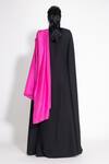 Shop_431-88 By Shweta Kapur_Black Silk V Neck Masai Godet Saree With Neha Cape Top  _at_Aza_Fashions