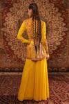 Shop_Aditi Gupta_Yellow Satin Beads, Lace V-neck Kashida Work Kurta And Sharara Set _at_Aza_Fashions