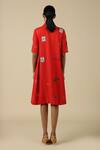 Shop_Shahin Mannan_Red Crepe Embroidery Collared Funky Pattern Dress _at_Aza_Fashions