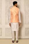 Shop_Naintara Bajaj_Peach Chevron Pattern Bundi And Kurta Set_at_Aza_Fashions
