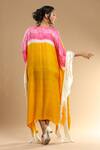 Shop_Etasha by Asha Jain_Pink Gajji Silk Bandhani Round Pattern Kaftan _at_Aza_Fashions