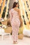 Shop_Chhavvi Aggarwal_Cream Crepe Embroidery One Shoulder Floral Print Dress _at_Aza_Fashions