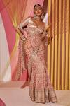 Shop_Gopi Vaid_Pink Blouses-tussar Nusrat Floral Print Layered Frill Saree With Blouse_at_Aza_Fashions