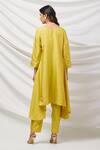 Shop_Basanti - Kapde Aur Koffee_Yellow Cotton, Silk Patchwork, Embroidery Round Asymmetric Kurta Set With Bag_at_Aza_Fashions