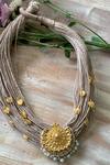 Shop_Nayaab by Sonia_Gold Plated Jute Carved Pendant Necklace _at_Aza_Fashions