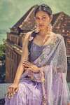 Shop_Surily G_Purple Embroidered Thread Floral Tiered Lehenga Saree  _at_Aza_Fashions