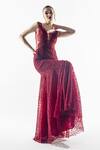 Shop_Rohit Gandhi + Rahul Khanna_Red Tulle, Crepe Crystals One Shoulder Starburst Off Embellished Gown _at_Aza_Fashions