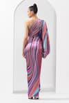 Mandira Wirk_Pink Satin Printed Marble One Shoulder Draped Gown _Online_at_Aza_Fashions