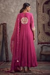 Shop_Hirika&Dhruti_Pink Chanderi Hand Embroidered Thread And Sequin Work Round Anarkali With Dupatta _at_Aza_Fashions