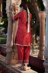 Shop_Kritika Dawar_Maroon Chanderi, Organza Beads, Pearls, Zari Dori Embroidered Kurta Pant Set _at_Aza_Fashions