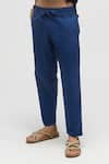 Shop_Terra Luna_Blue 100% Organic Handloom Oxford Cotton Solid Pant _at_Aza_Fashions