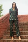 Shop_Safaa_Green Moonga Silk Woven Paisley And Foliage Weave Rihanna Blazer And Pant Set _at_Aza_Fashions