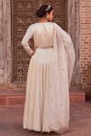 Shop_Nidhika Shekhar_Ivory Crepe Embroidery Sequins Plunge V Karwa Sleeve Anarkali With Dupatta _at_Aza_Fashions