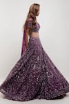 Shop_Kalighata_Purple Organza, Net Cut Work, Sequins Floral Embellished Bridal Lehenga Set _at_Aza_Fashions