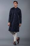 Shop_More Mischief_Blue Silk Linen Embroidered Dori Kurta And Trouser Set_at_Aza_Fashions