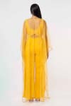 Shop_Mehak Murpana_Yellow Raw Silk Embroidery Floral Jumpsuit Leaf Neck Bodice With Cape _at_Aza_Fashions