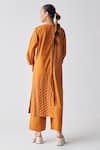 Shop_THREE_Orange Tunic Poplin + Handloom Cotton Stripe Round Pattern And Pant Set _at_Aza_Fashions