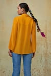 Shop_Style Junkiie_Yellow Crepe Embroidered Cut-dana Shirt Collar Embellished  _at_Aza_Fashions