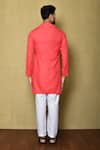 Shop_Aryavir Malhotra_Coral Cotton Silk Plain Mandarin Collar Solid Kurta Set _at_Aza_Fashions