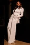 Shop_Rohit Gandhi + Rahul Khanna_White Heavy Crepe Embellished Metallic Twilight Jacket And Trouser Set  _at_Aza_Fashions